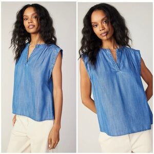 NWT Current Air Anthropologie Chambray Sleeveless Tank Top Denim Relaxed Sz M